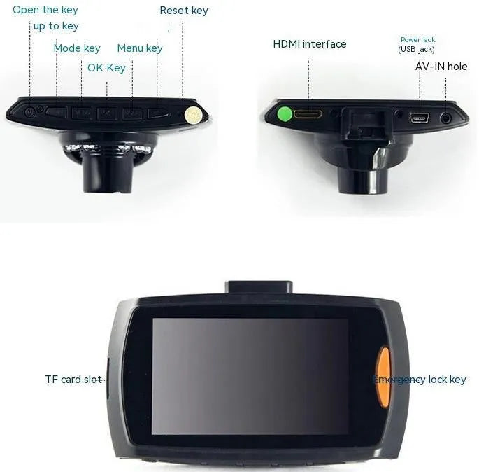 Car DVR dual camera system with front and rear recording and reversing display