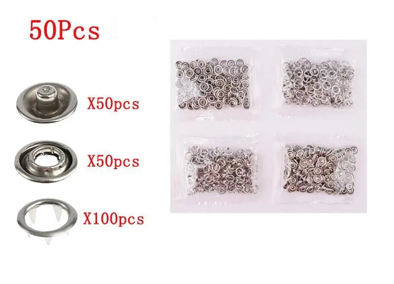 Stainless steel five-claw clasp no-sew button and plier tool for children's clothing repair
