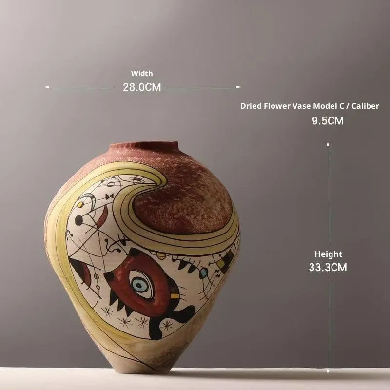 White ceramic decorative vase with hand-painted finish in modern simplicity style for tabletop display