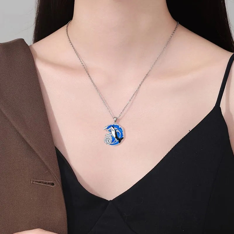 Copper shark pendant necklace with electroplated finish on cross chain