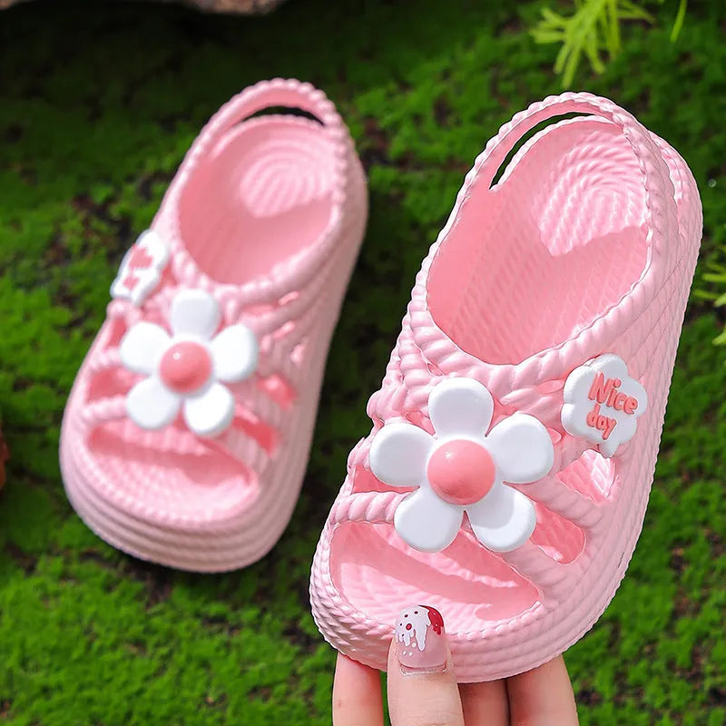 Girls' sandals with flower pattern and EVA non-slip sole in pink colour for ages 4-6