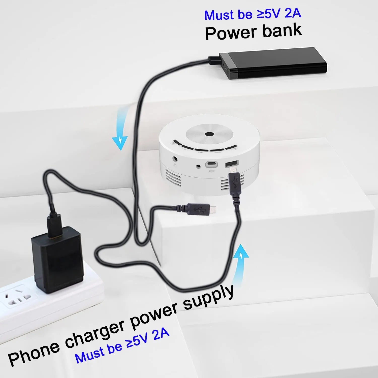 White portable wired same screen projector for mobile phones with remote control
