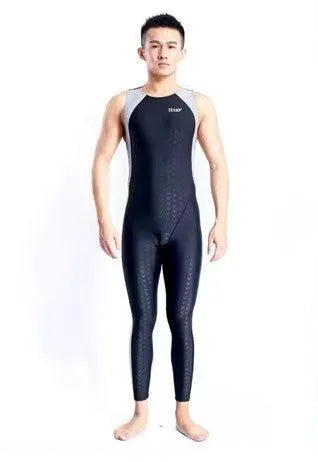 Shark pattern quick-drying sleeveless one-piece swimsuit in All Black, side view