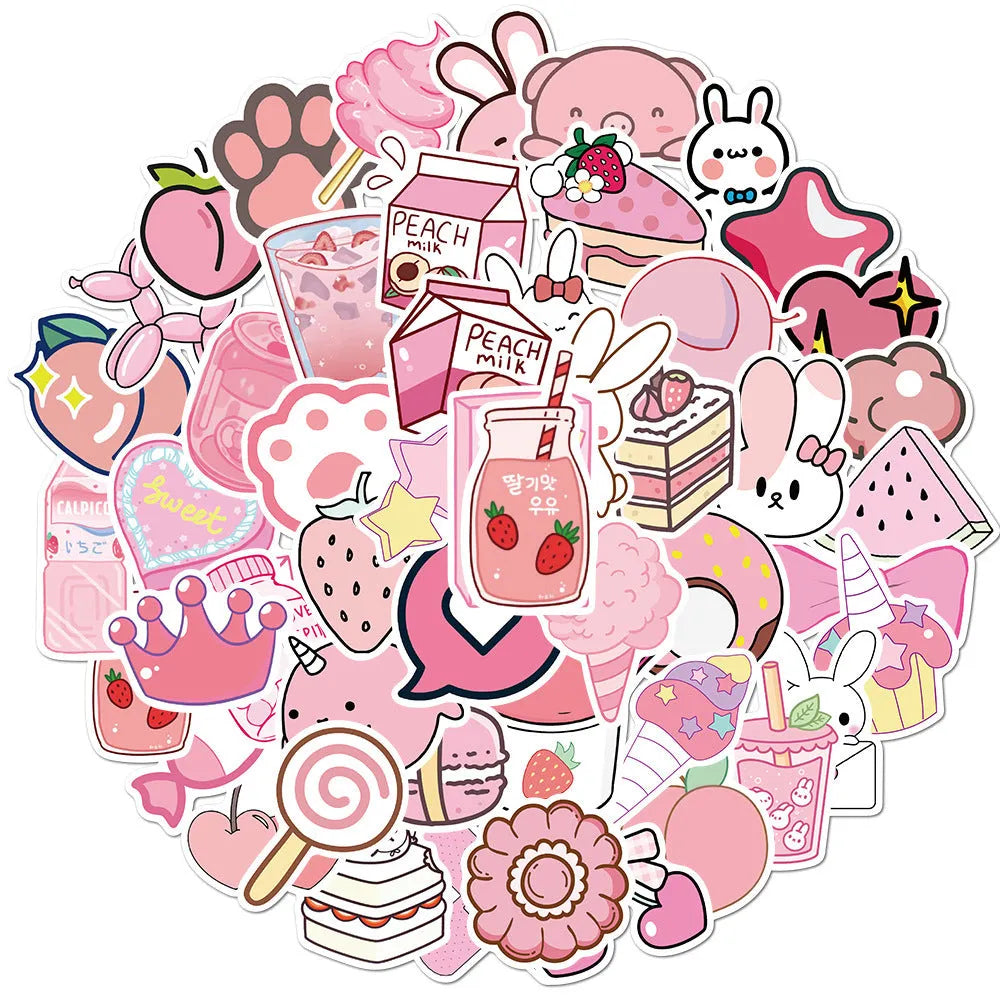 Cartoon graffiti stickers in assorted styles with waterproof matte finish, 3-6cm, 50 sheets per bag