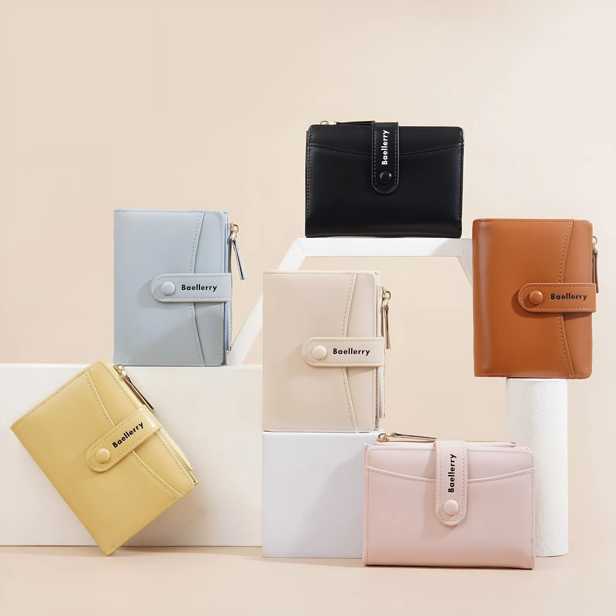 Women's waterproof PU leather wallet in apricot colour with anti-theft design