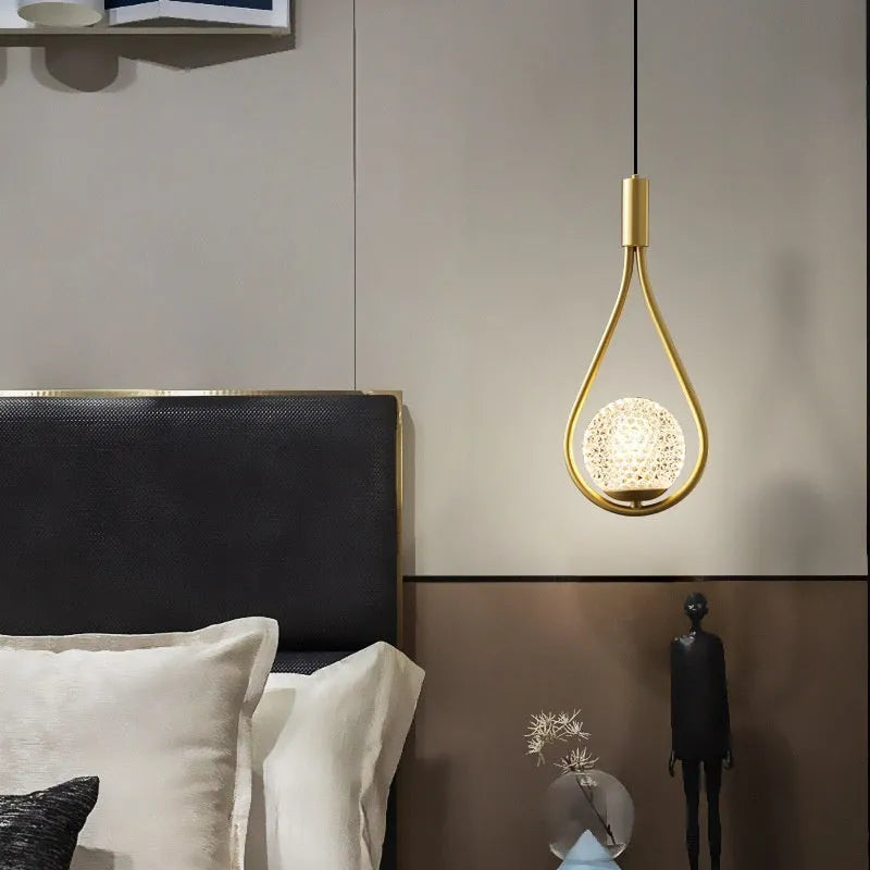 Modern minimalist copper finish bedside chandelier lamp for bedroom lighting