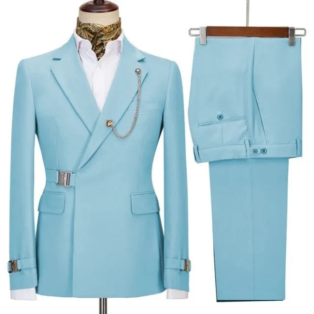 Men's fashion business casual suit in polyester, flat lapel collar, back vent, available in multiple colours