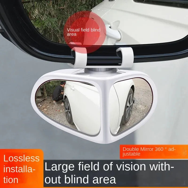Small round adjustable car reversing mirror with adhesive back, shown in various colours.