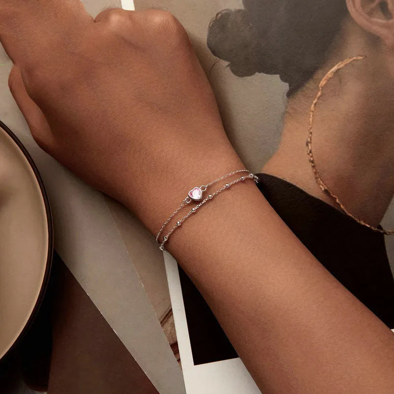 925 sterling silver bracelet with heart charm on adjustable chain