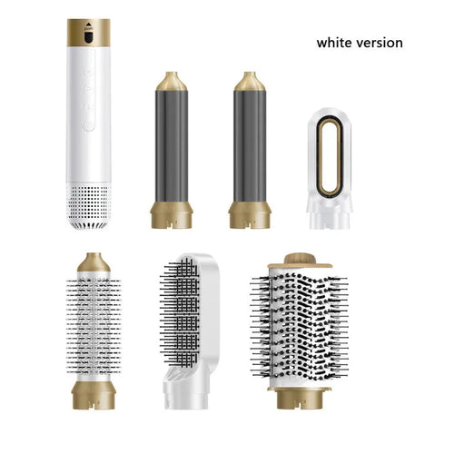 6-in-1 hot air styling comb set with leather case and multiple attachment heads for hair straightening and curling