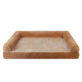 Rectangular grey dog bed with square raised edges and sponge fill for a sleeping dog.
