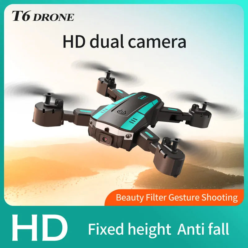 T6 folding UAV HD aerial photography four-axis remote control helicopter in blue with double lens