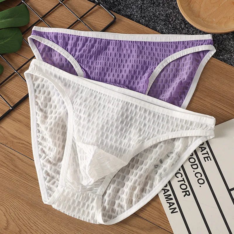 Men's low waist transparent lace underwear shorts in multiple colours on size chart