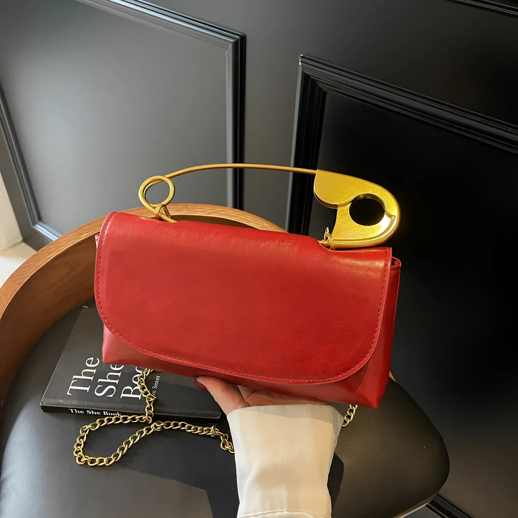 Horizontal square PU leather shoulder handbag with sandwich pocket and street trend sewing thread detailing