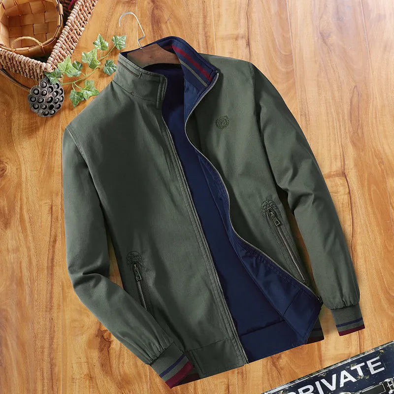Plus velvet thick winter jacket for middle aged men, brown cotton, stripe design, zipper front