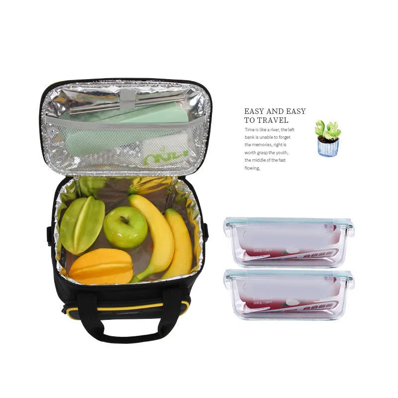 Insulated Oxford cloth crossbody lunch bag in green, 26cm x 16cm x 18.5cm, for outdoor fresh keeping