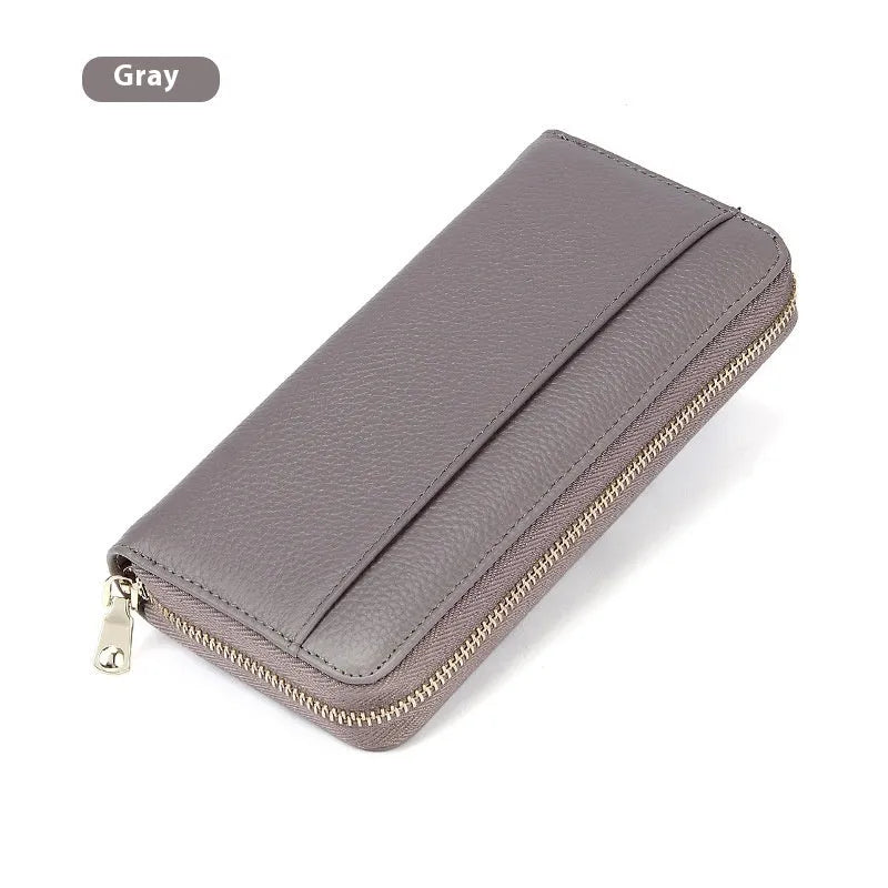 Women's genuine leather long wallet with RFID blocking in solid colours