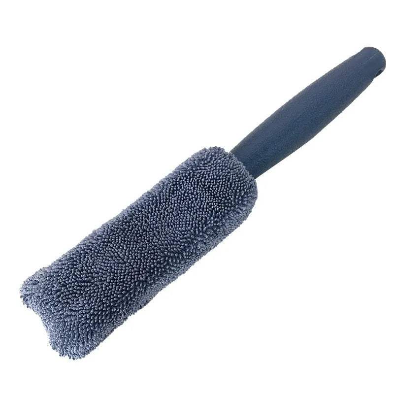 Microfiber long handle car wash tyre brush with 29cm extended reach for cleaning wheels