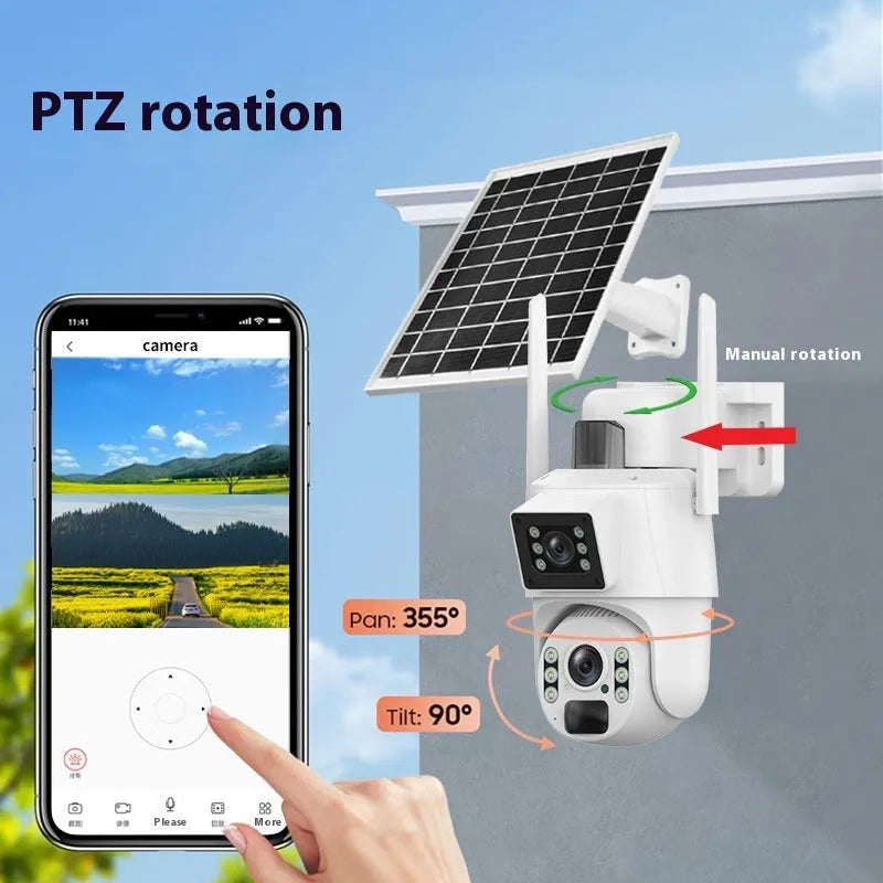 Outdoor wireless security camera with solar panel, 6MP full colour night vision and 10x zoom, white ball machine design