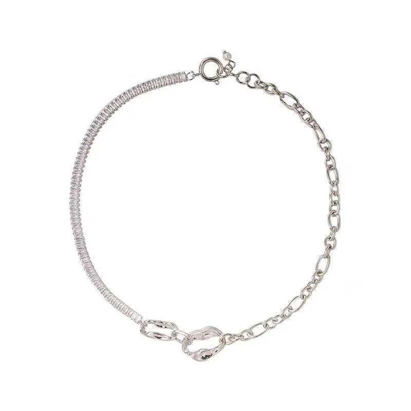 Women's irregular buckle alloy necklace with geometric quadrilateral pendant zircon stitching cold style light luxury