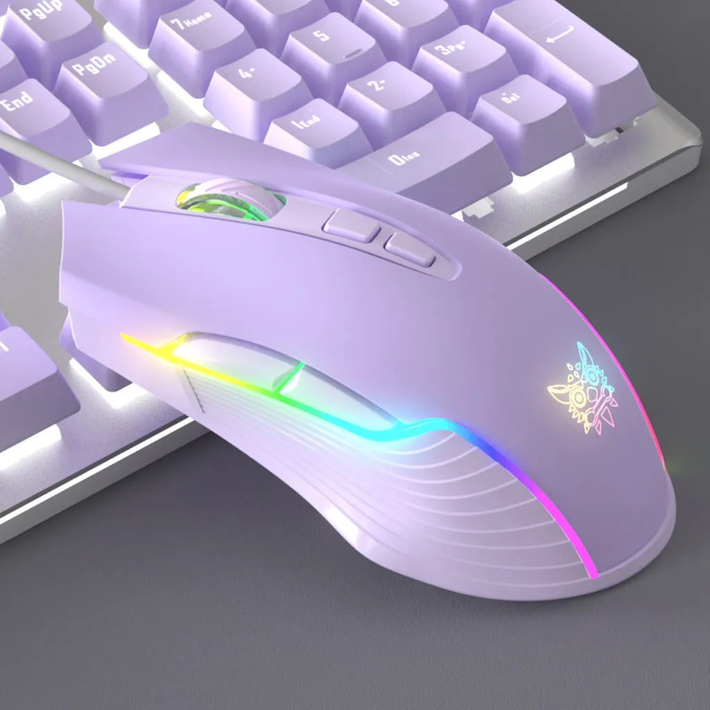 Purple and white mechanical keyboard and mouse suit set with backlight illumination