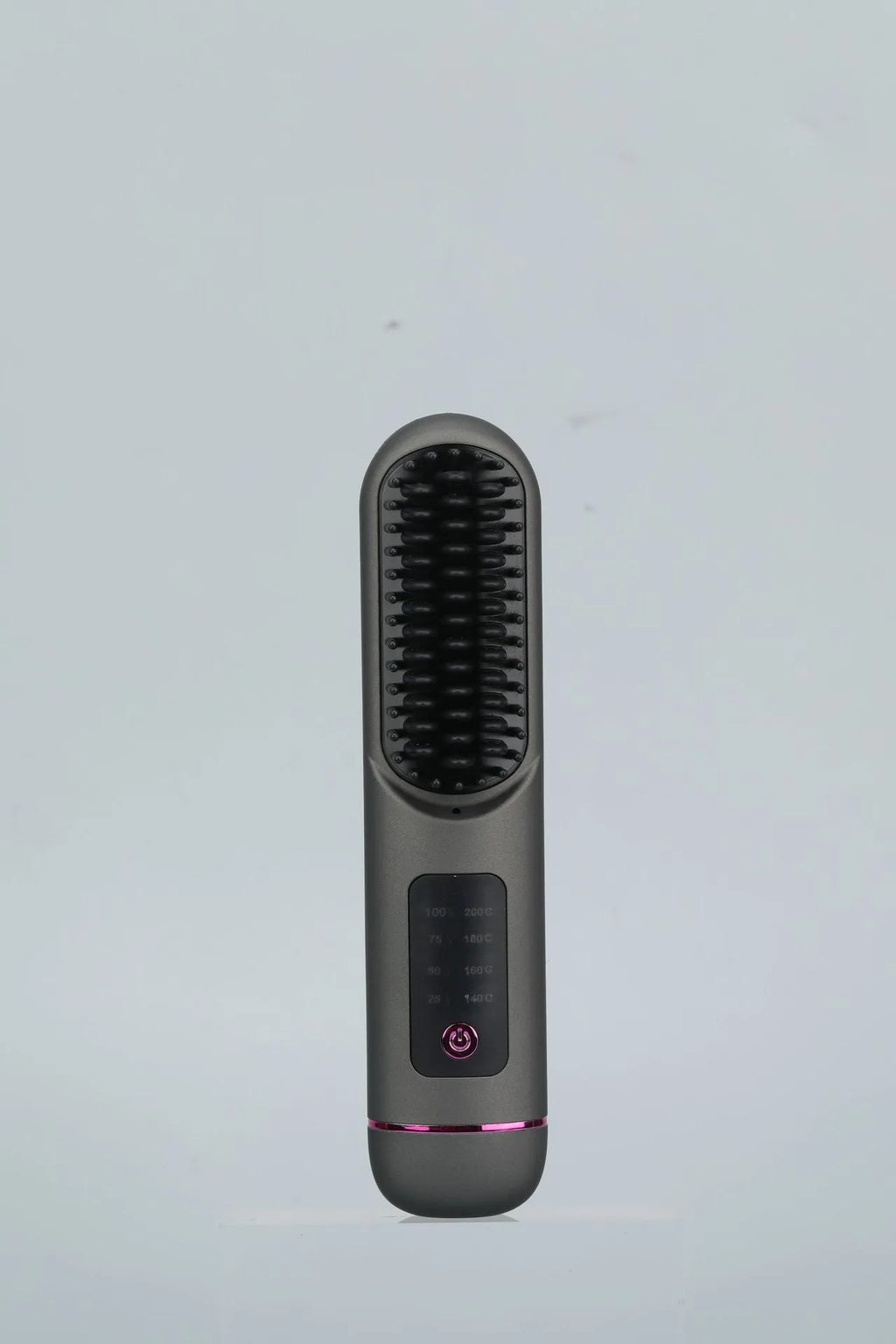 Portable charging negative ion hair comb in blue, grey, or white, showing teeth and sleek ABS plastic body.