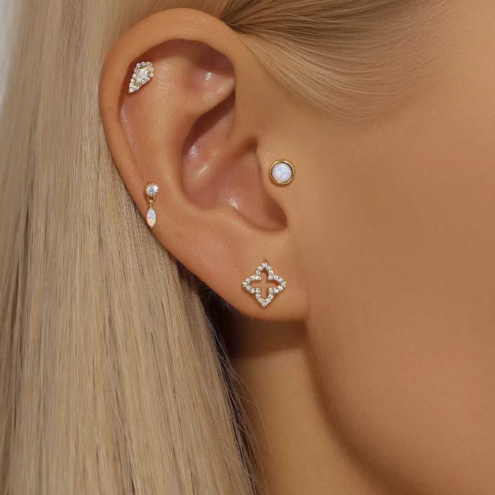 S925 sterling silver flat column threaded ear bone stud in a gold colour finish