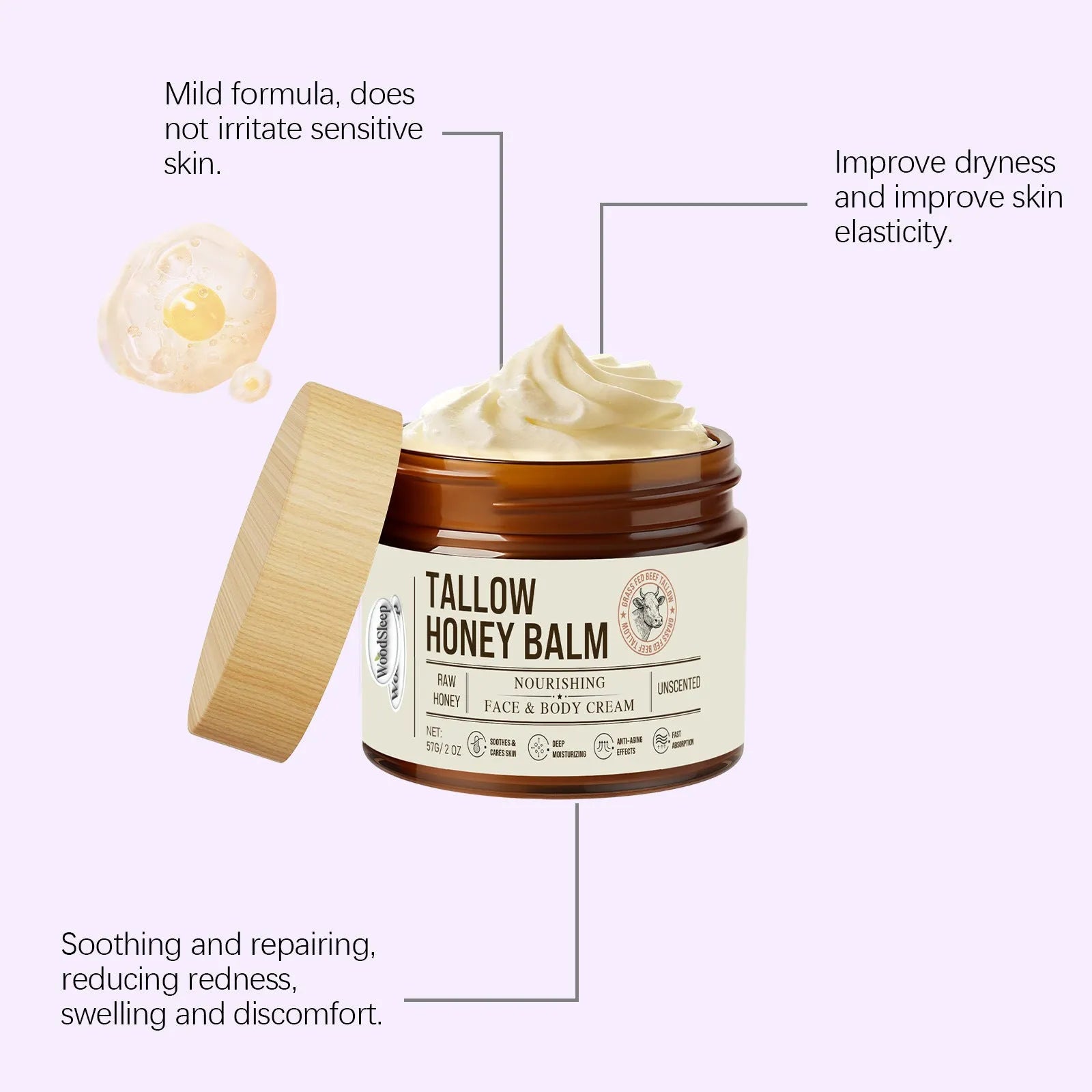 57g jar of tallow honey skin repair moisturising cream for facial and body application