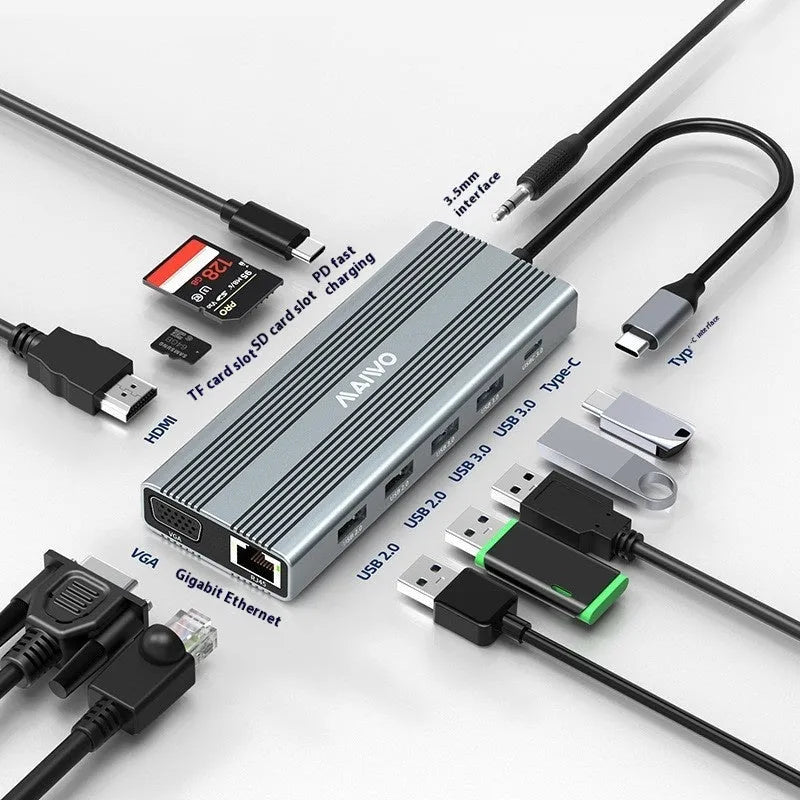 Aluminium Steam Deck docking station with six ports including HDMI, Ethernet, and USB 3.0, shown with a 15cm cable.
