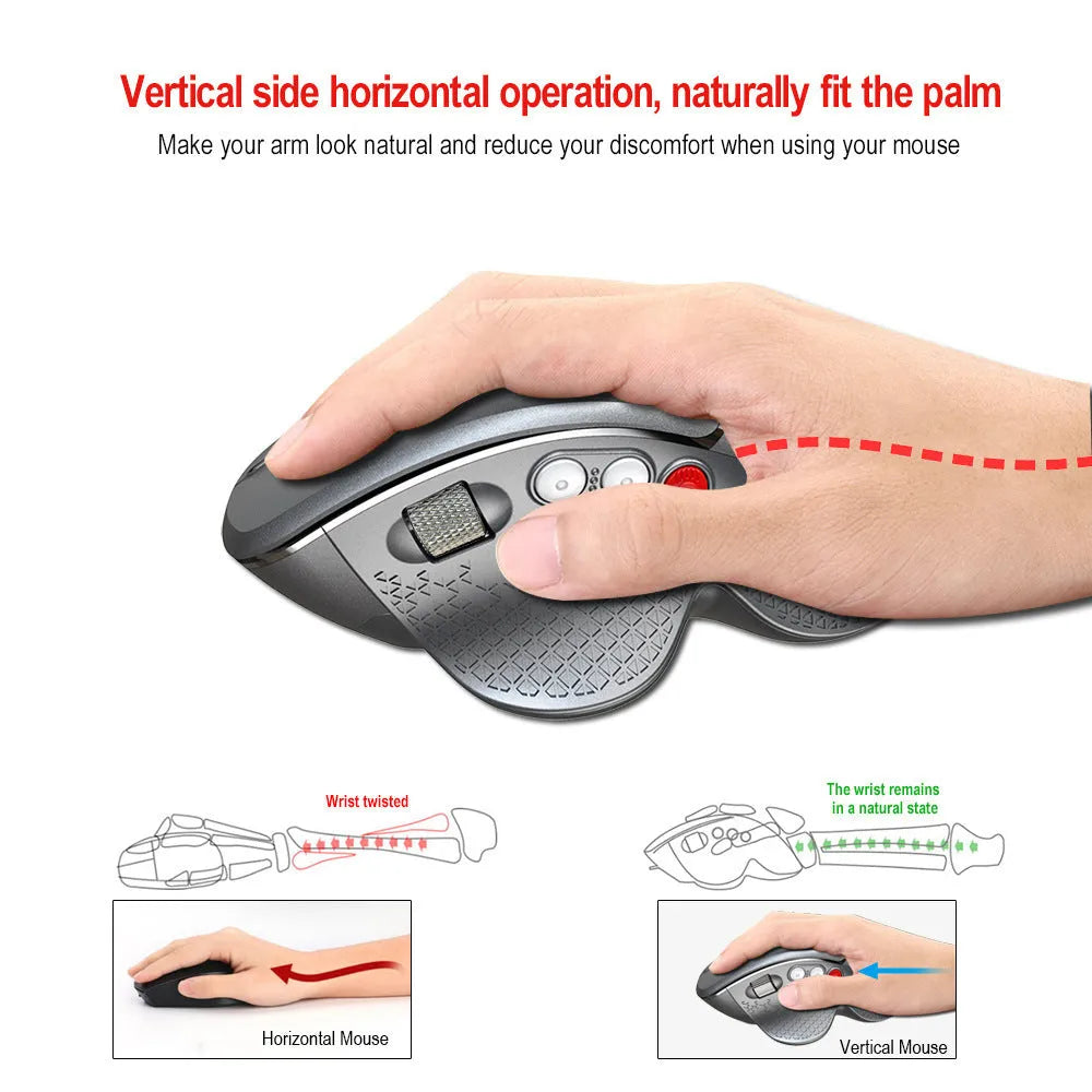 T32 Black and Silver Grey wireless vertical ergonomic computer mouse with aluminium side roller.