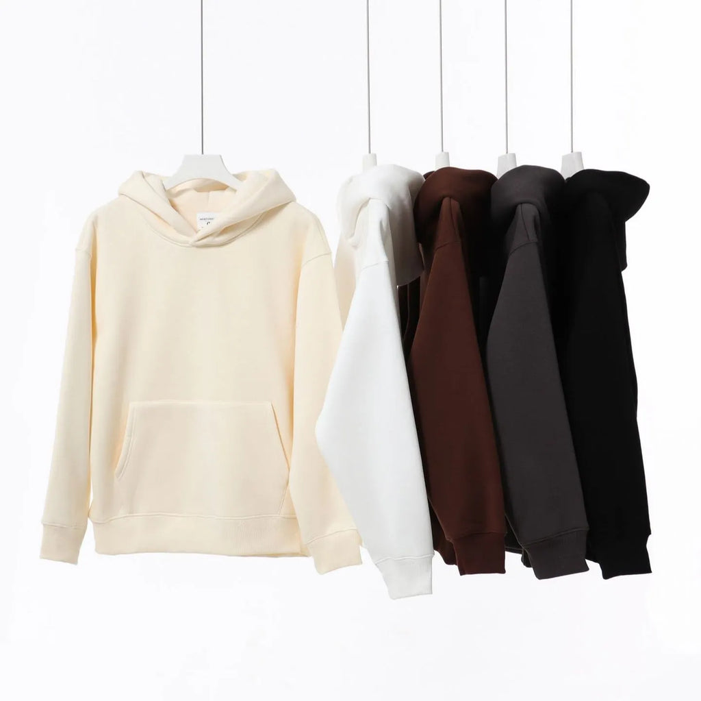 Women's loose drop-shoulder polar fleece hoodie in cotton, nine colours, sizes XS to 5XL
