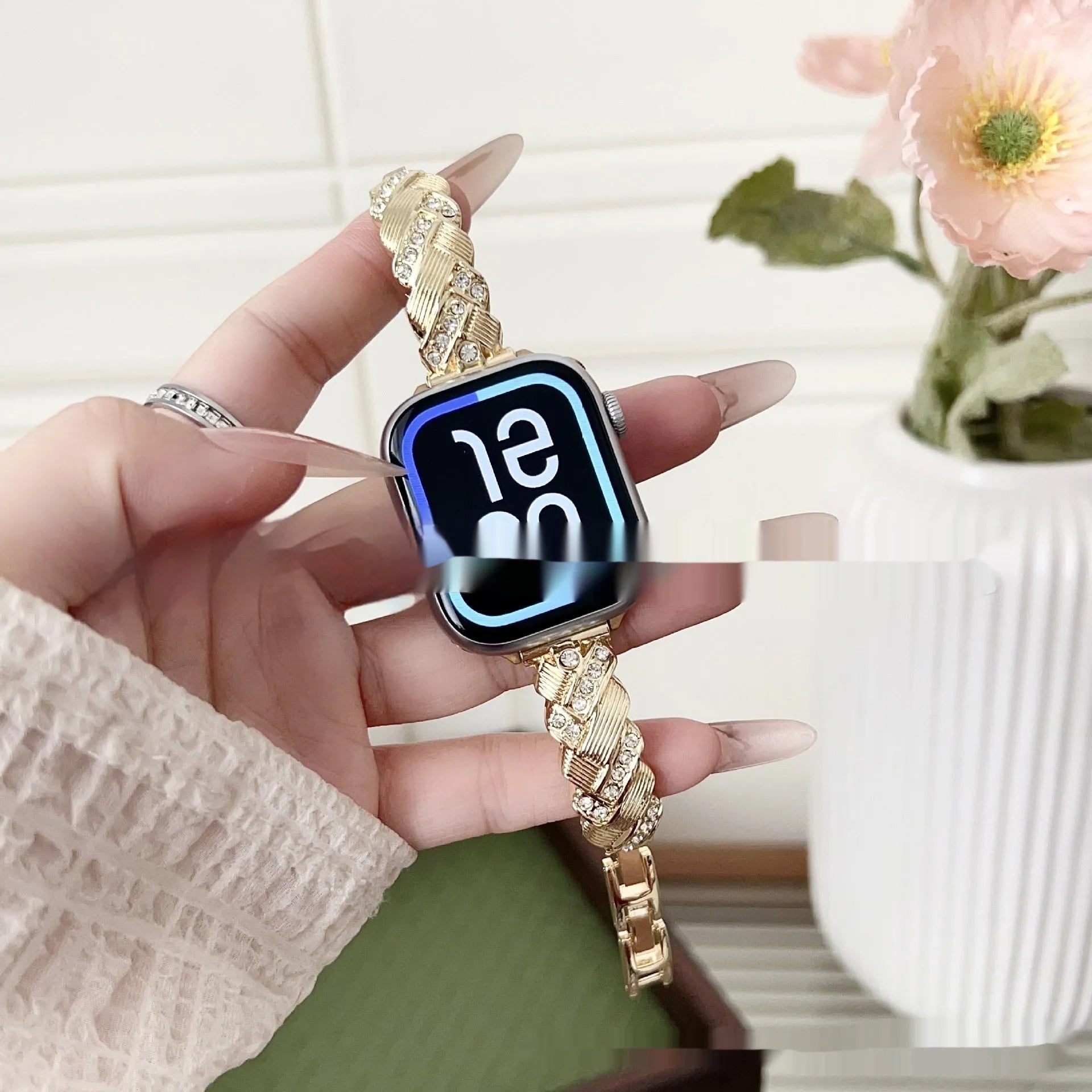 Zinc alloy Apple Watch band with diamond twist design in five colour options