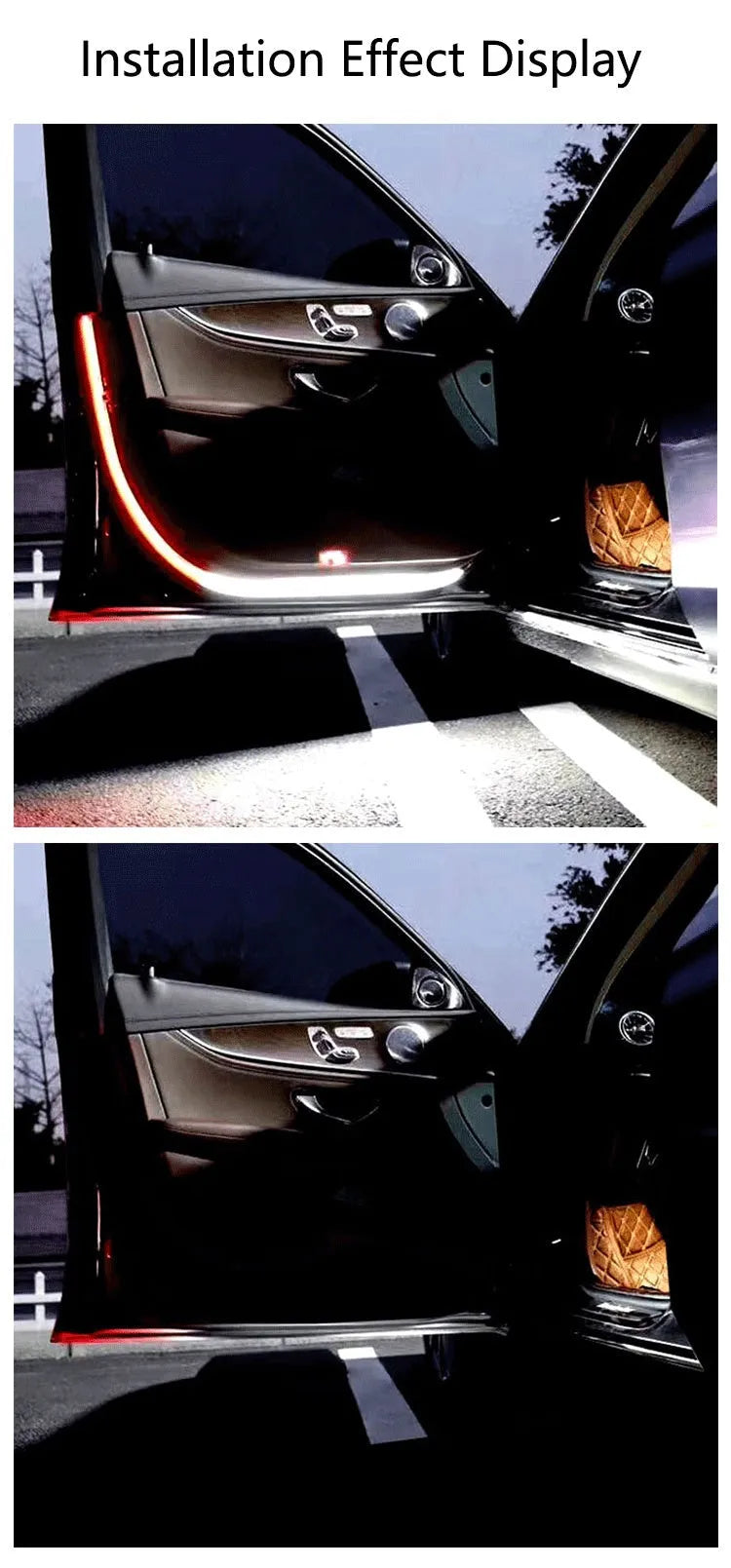 Red and white LED waterproof car door warning light strip with silicone casing and streamer mode