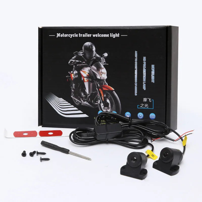 Motorcycle chassis ambience light in aviation aluminium alloy housing with blue LED glow, mounted on bike underside