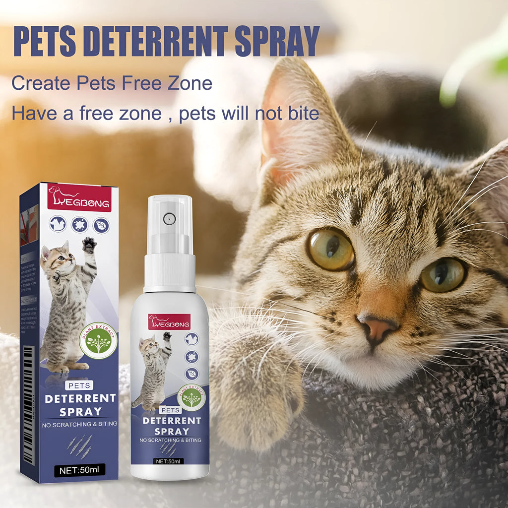 50ml bottle of odourless pet training spray to stop dogs and cats scratching doors and sofas