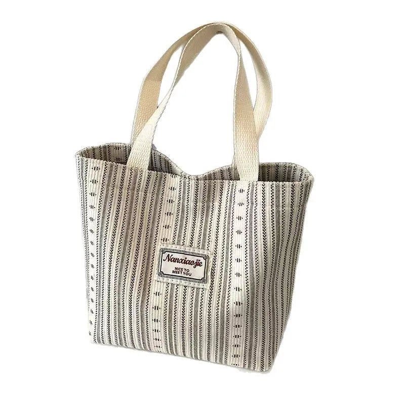 Japanese style large capacity corduroy shoulder tote bag in dark brown colour.