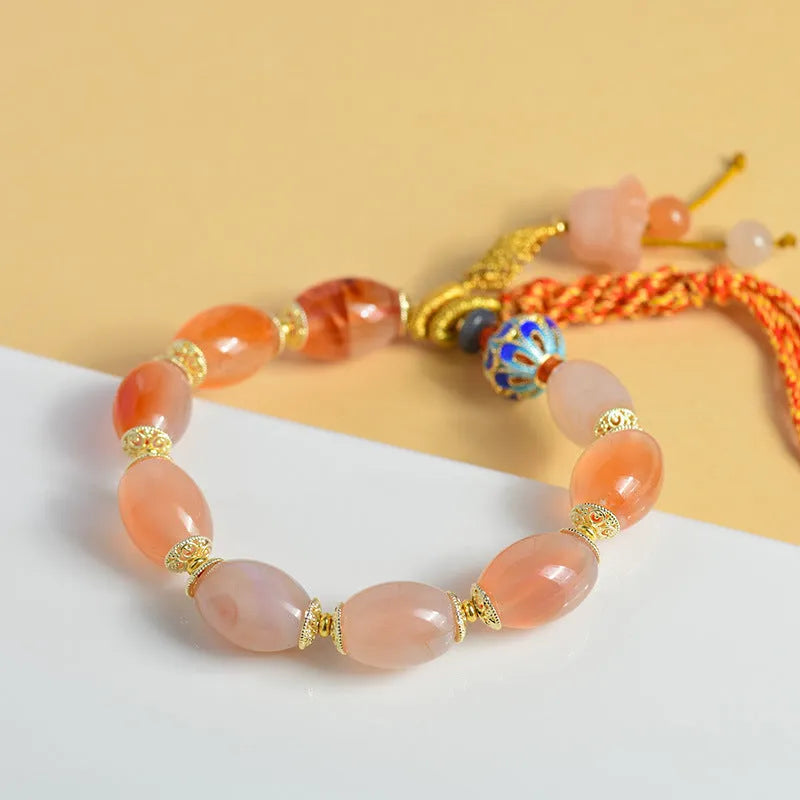 Jade agate Tibetan bracelet with vintage ethnic floral geometric design manual craftsmanship