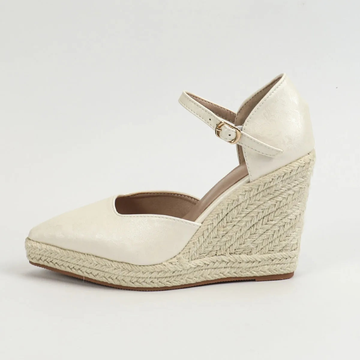 Women's wedge platform high heel pumps with straw woven hemp rope bottom in black