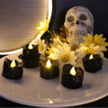 Set of 12 LED electronic wax candles with concave black plastic shells and yellow flash effect for Christmas decor