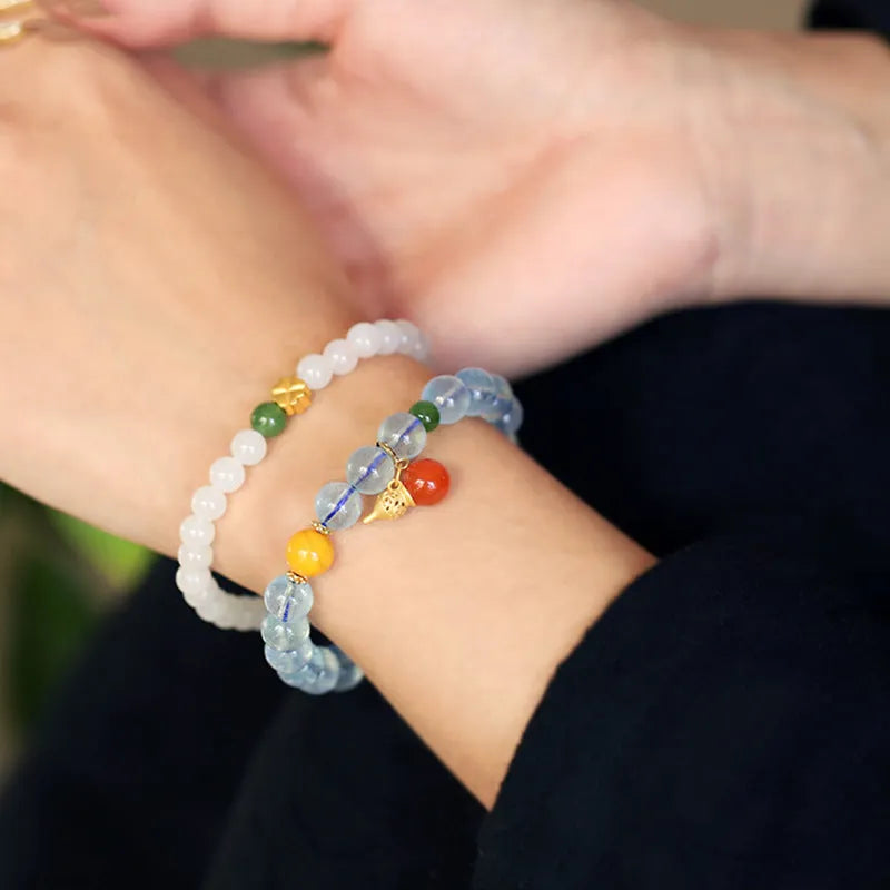 8mm iced aquamarine geometric bracelet for women with ethnic retro styling elements