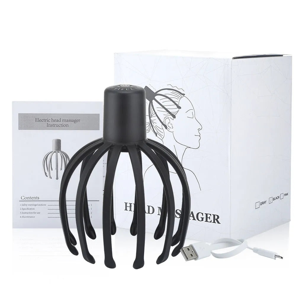 Multi-claw electric head massage tingler with TPE material in black rechargeable option showing compact design