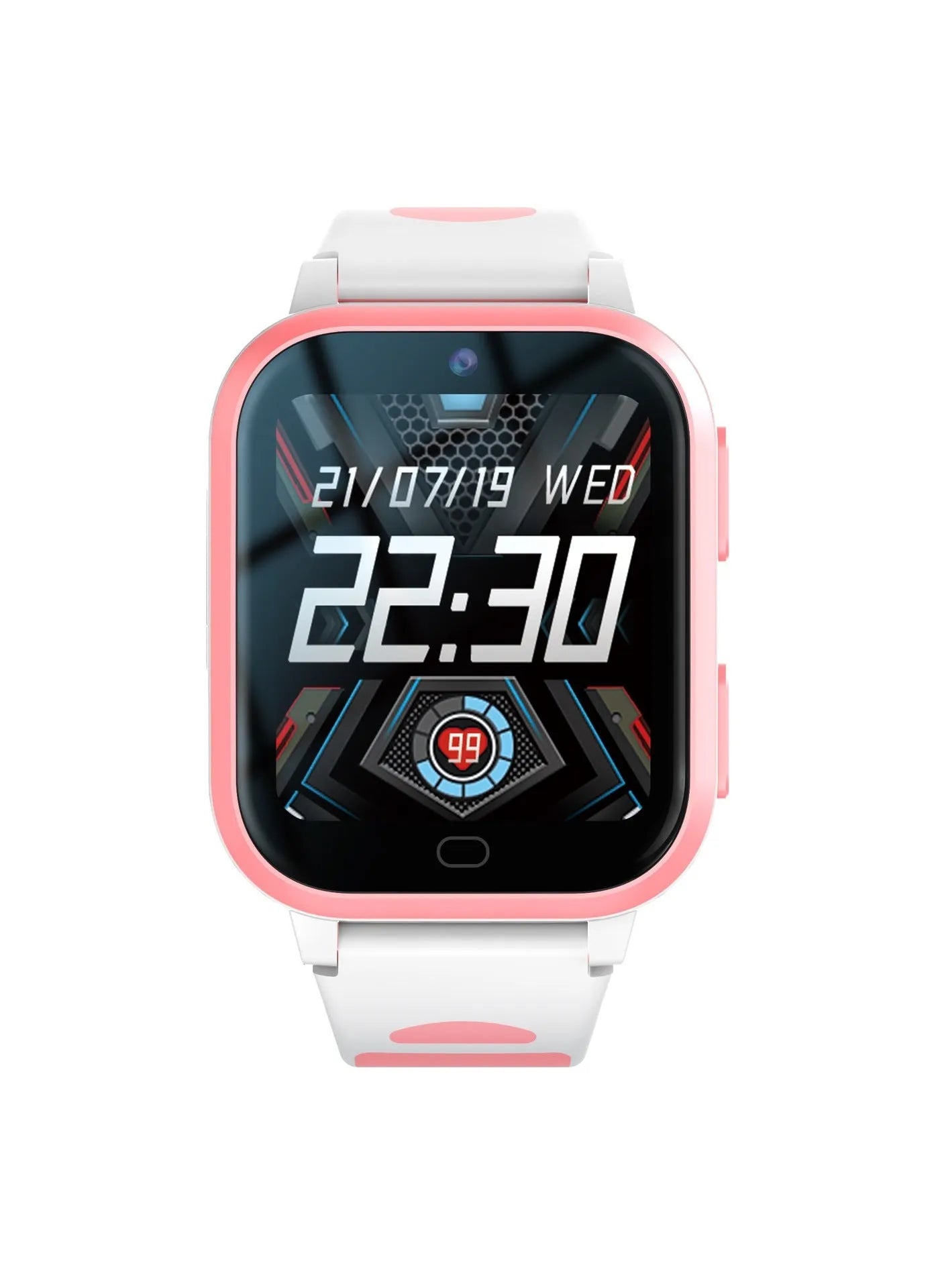 Child smart watch phone in black, blue, and pink colours with 1.83-inch screen and wrist strap