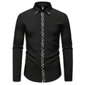 Men's white and black polyester cardigan shirt, long sleeve slim fit, sizes S to 2XL