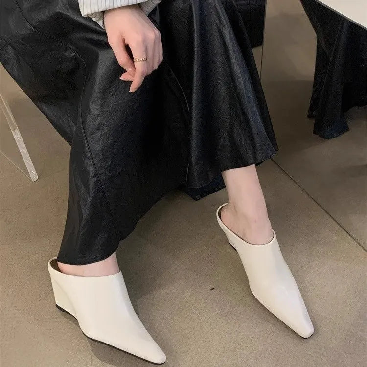 Women's Wind Wedge closed toe half slippers in black, brown and off-white colours