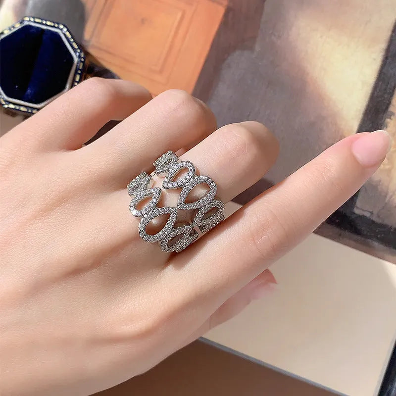 Gold plated hexagon zircon ring for women in sizes 6 to 10, copper base
