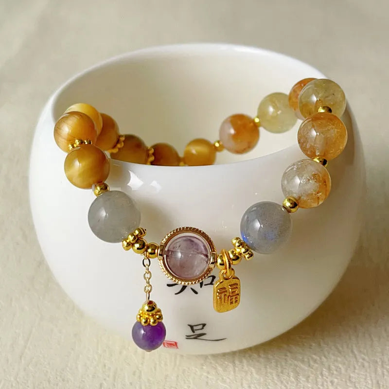 Yellow tower crystal bracelet for women, Korean style, manual processing, single piece