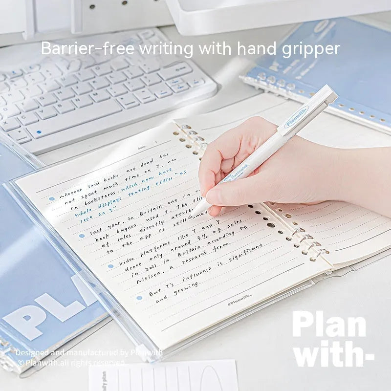 A5 PVC spiral notebook cover in blue or white transparent finish, dimensions 148mm by 210mm