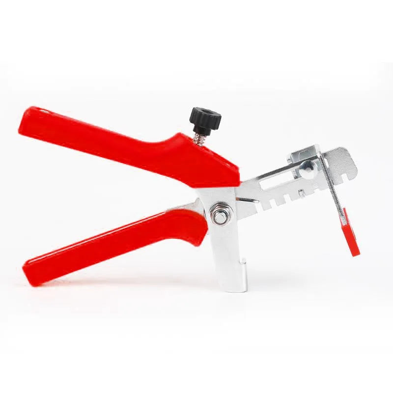 Red PVC and stainless steel tile leveling clip measuring 23 by 11.5 cm for floor tile installation