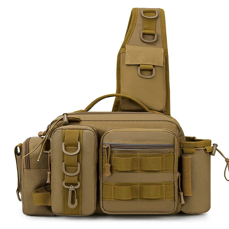 Waterproof fishing bag in black with polyester construction, measuring 19x38x14cm