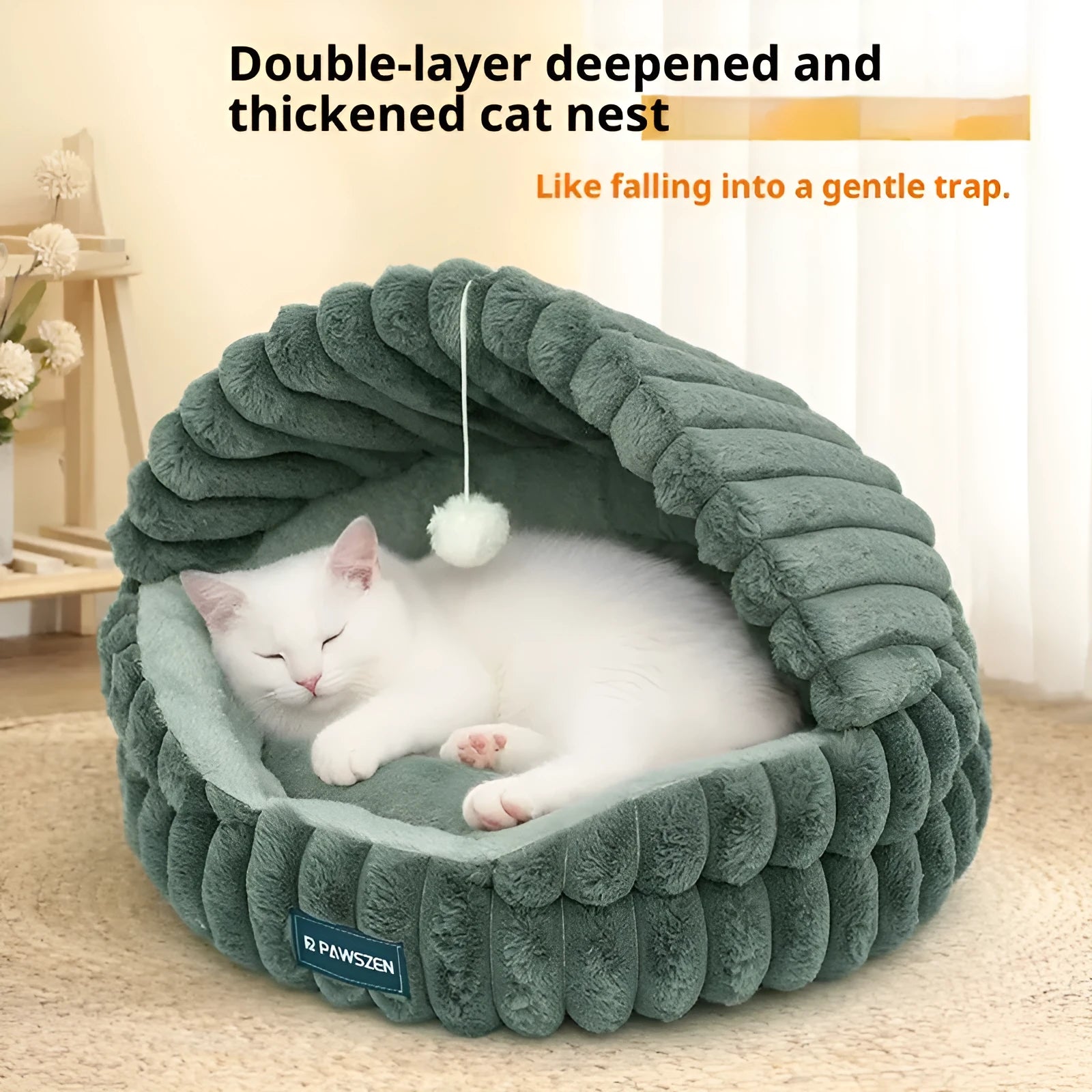 Large grey cloth cat nest with shell design, 50cm diameter, for indoor use